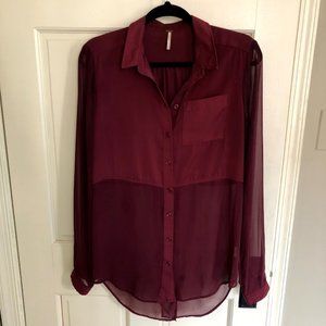 Free People Sheer Burgundy Buttondown Shirt - S